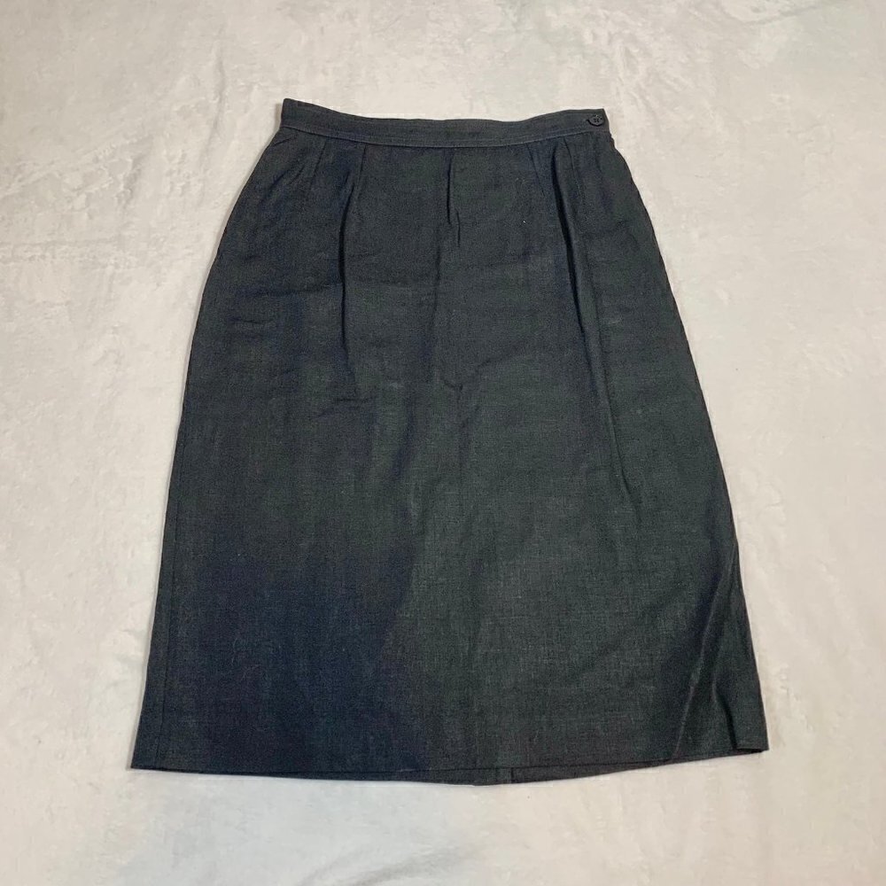 Valentino Studio Charcoal Grey Knee Length 100% linen Skirt Made in Italy Size 6